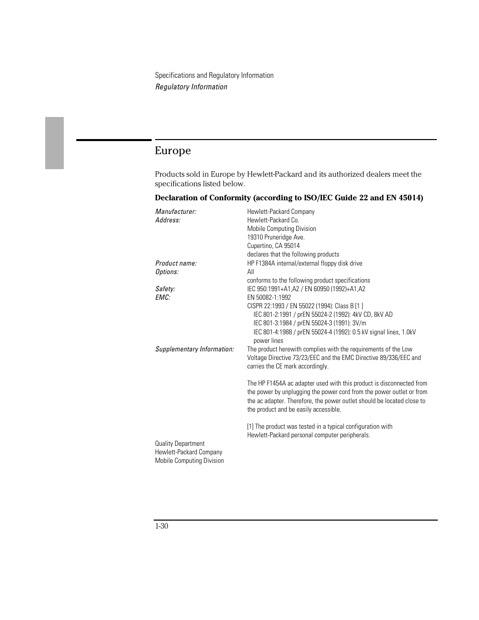 Europe | HP OmniBook 3100 Notebook PC User Manual | Page 30 / 33
