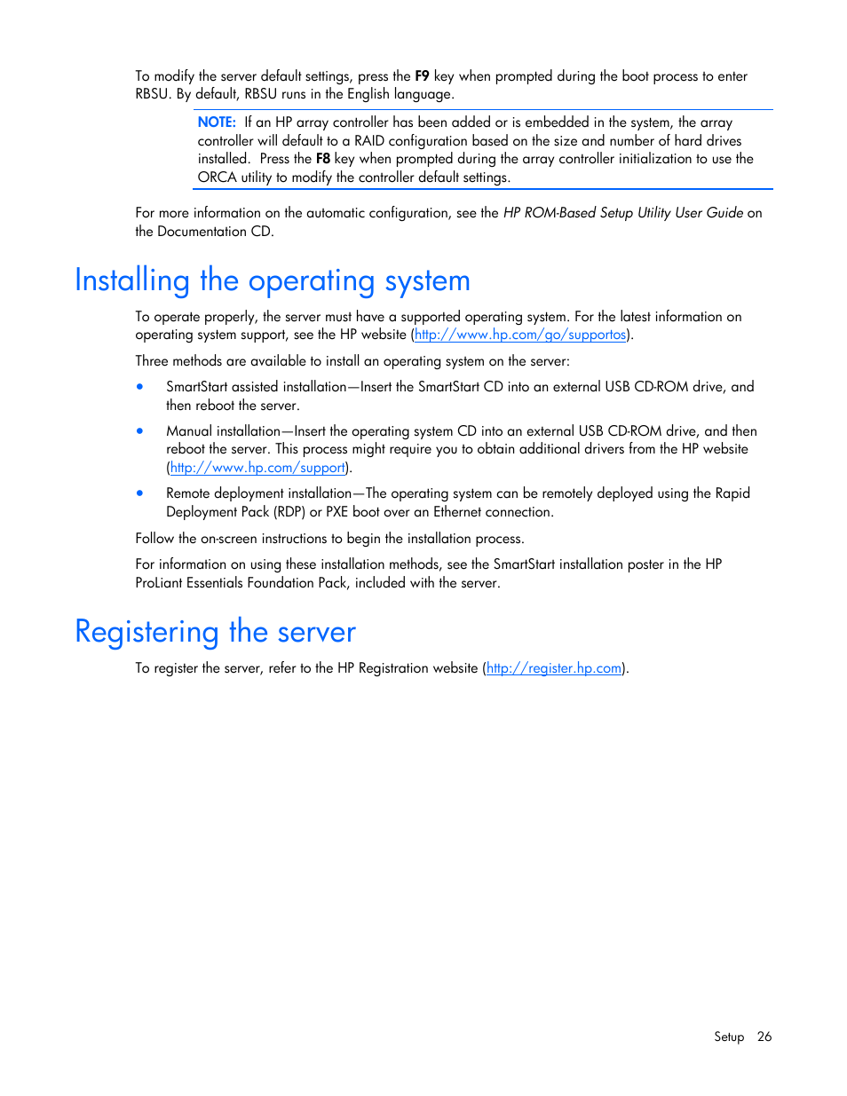 Installing the operating system, Registering the server | HP ProLiant DL585 G2 Server User Manual | Page 26 / 104