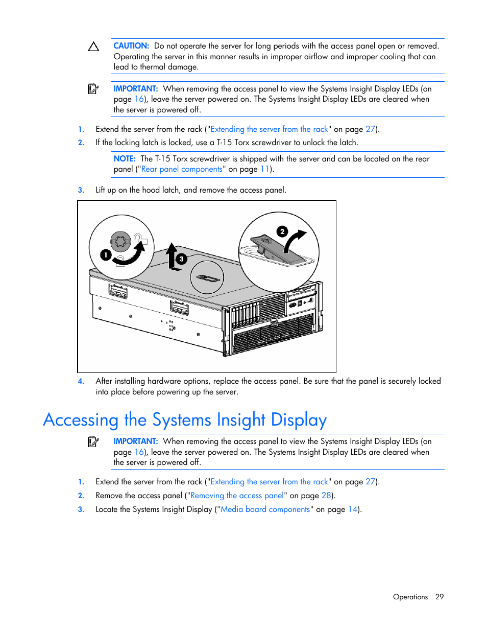 Accessing the systems insight display | HP ProLiant DL585 G2 Server User Manual | Page 29 / 104