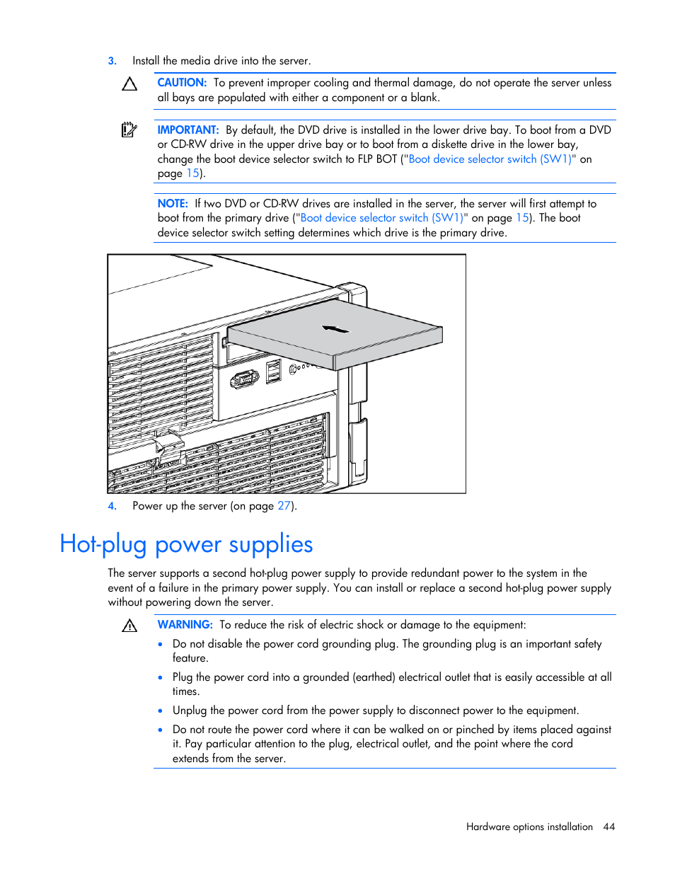 Hot-plug power supplies | HP ProLiant DL585 G2 Server User Manual | Page 44 / 104