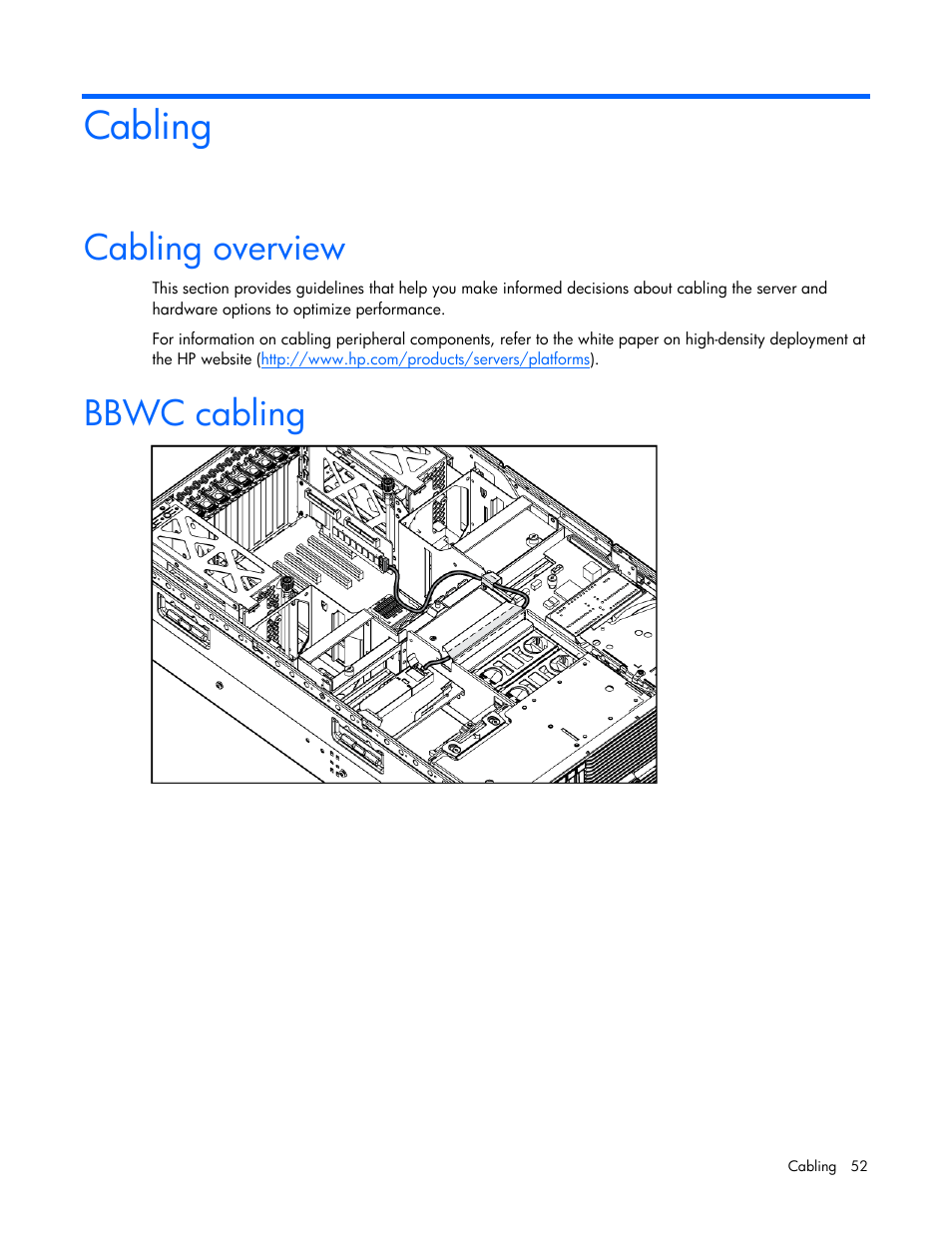 Cabling, Cabling overview, Bbwc cabling | HP ProLiant DL585 G2 Server User Manual | Page 52 / 104