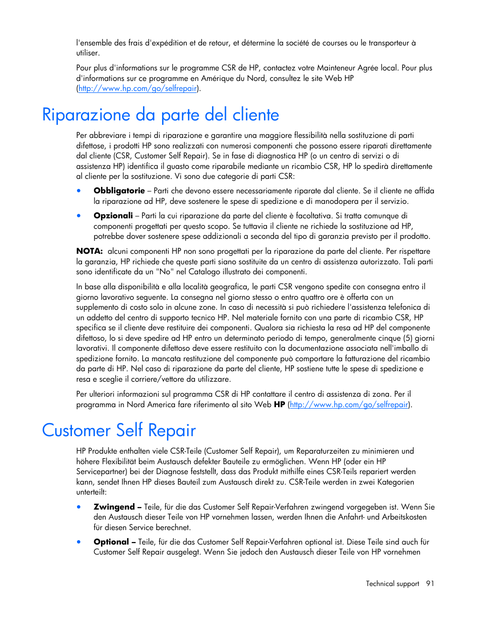 Riparazione da parte del cliente, Customer self repair | HP ProLiant DL585 G2 Server User Manual | Page 91 / 104