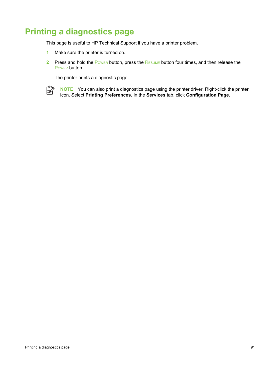 Printing a diagnostics page | HP Deskjet 9800 Printer series User Manual | Page 101 / 172