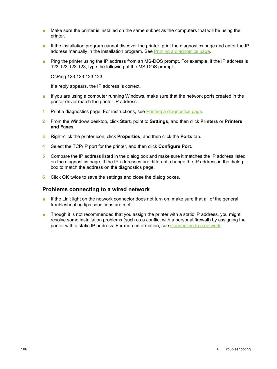 Problems connecting to a wired network | HP Deskjet 9800 Printer series User Manual | Page 116 / 172