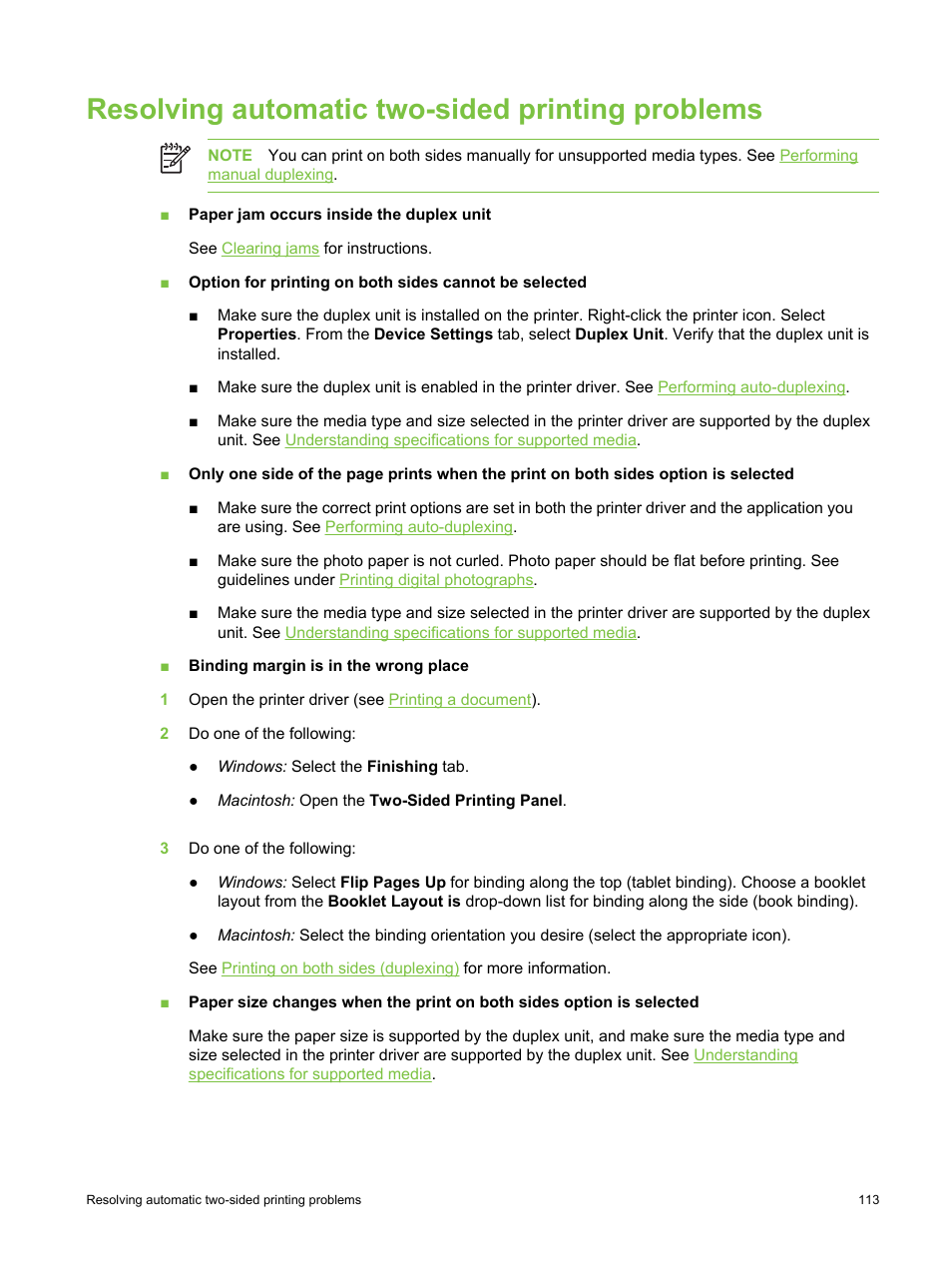 Resolving automatic two-sided printing problems | HP Deskjet 9800 Printer series User Manual | Page 123 / 172