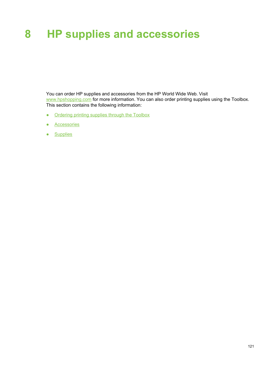 Hp supplies and accessories, 8 hp supplies and accessories, Servers, see | Hp supplies and, Accessories, Your printer. see, For part, 8hp supplies and accessories | HP Deskjet 9800 Printer series User Manual | Page 131 / 172