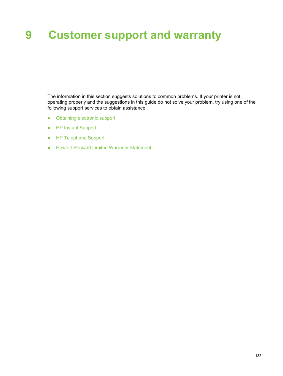 Customer support and warranty, 9 customer support and warranty, 9customer support and warranty | HP Deskjet 9800 Printer series User Manual | Page 143 / 172