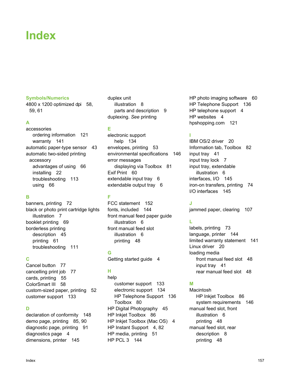 Index | HP Deskjet 9800 Printer series User Manual | Page 167 / 172