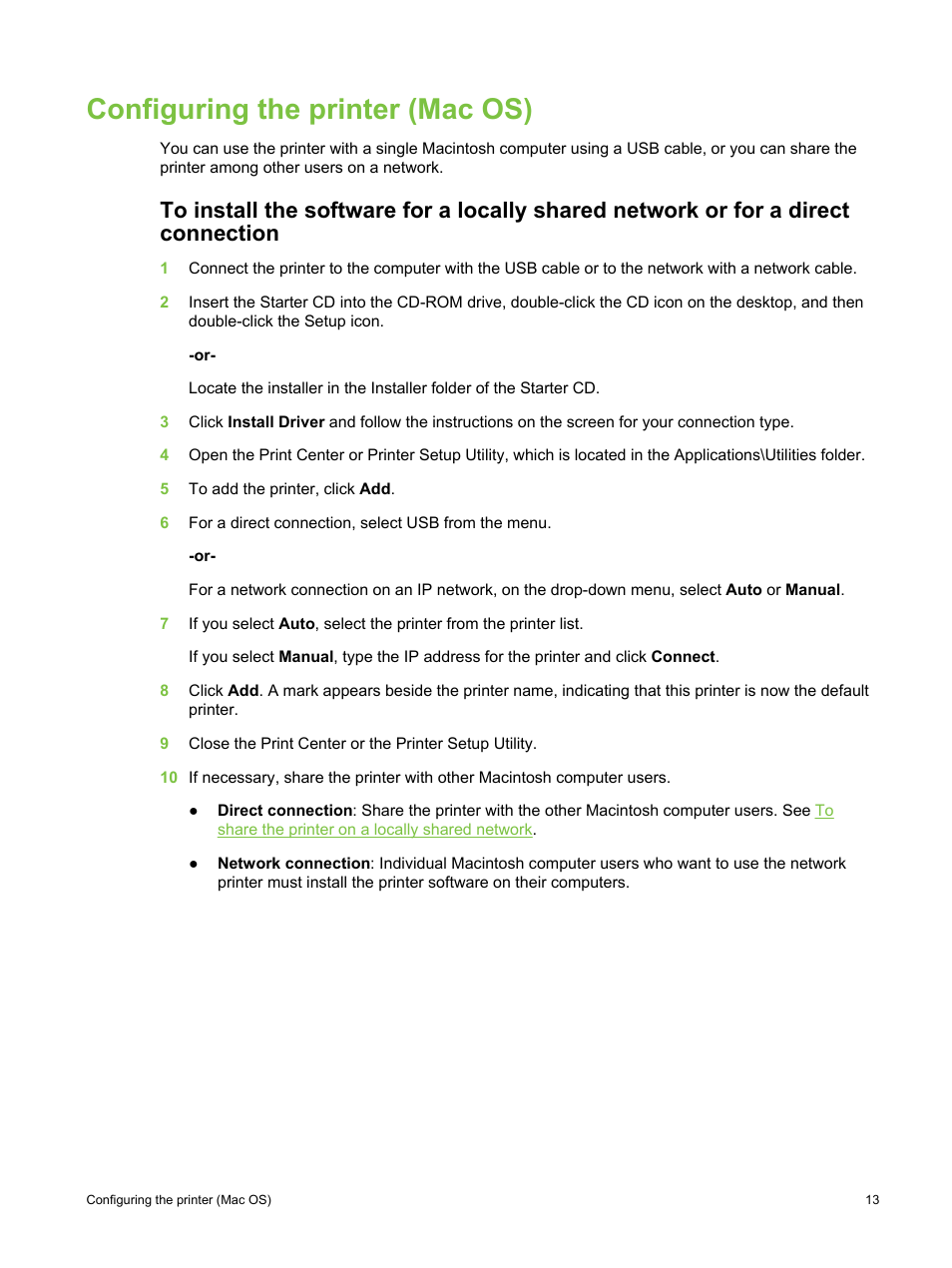 Configuring the printer (mac os) | HP Deskjet 9800 Printer series User Manual | Page 23 / 172