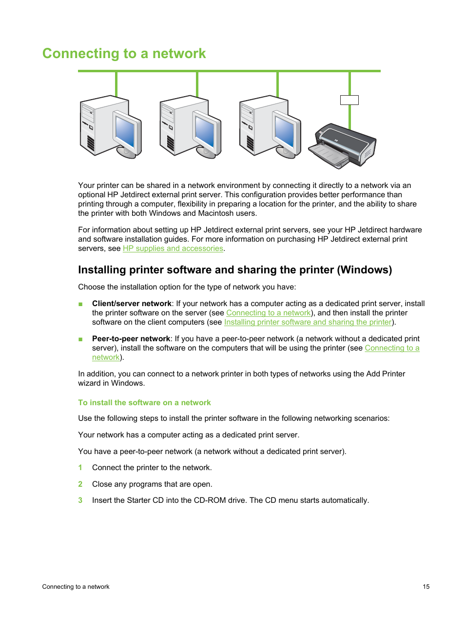 Connecting to a network | HP Deskjet 9800 Printer series User Manual | Page 25 / 172