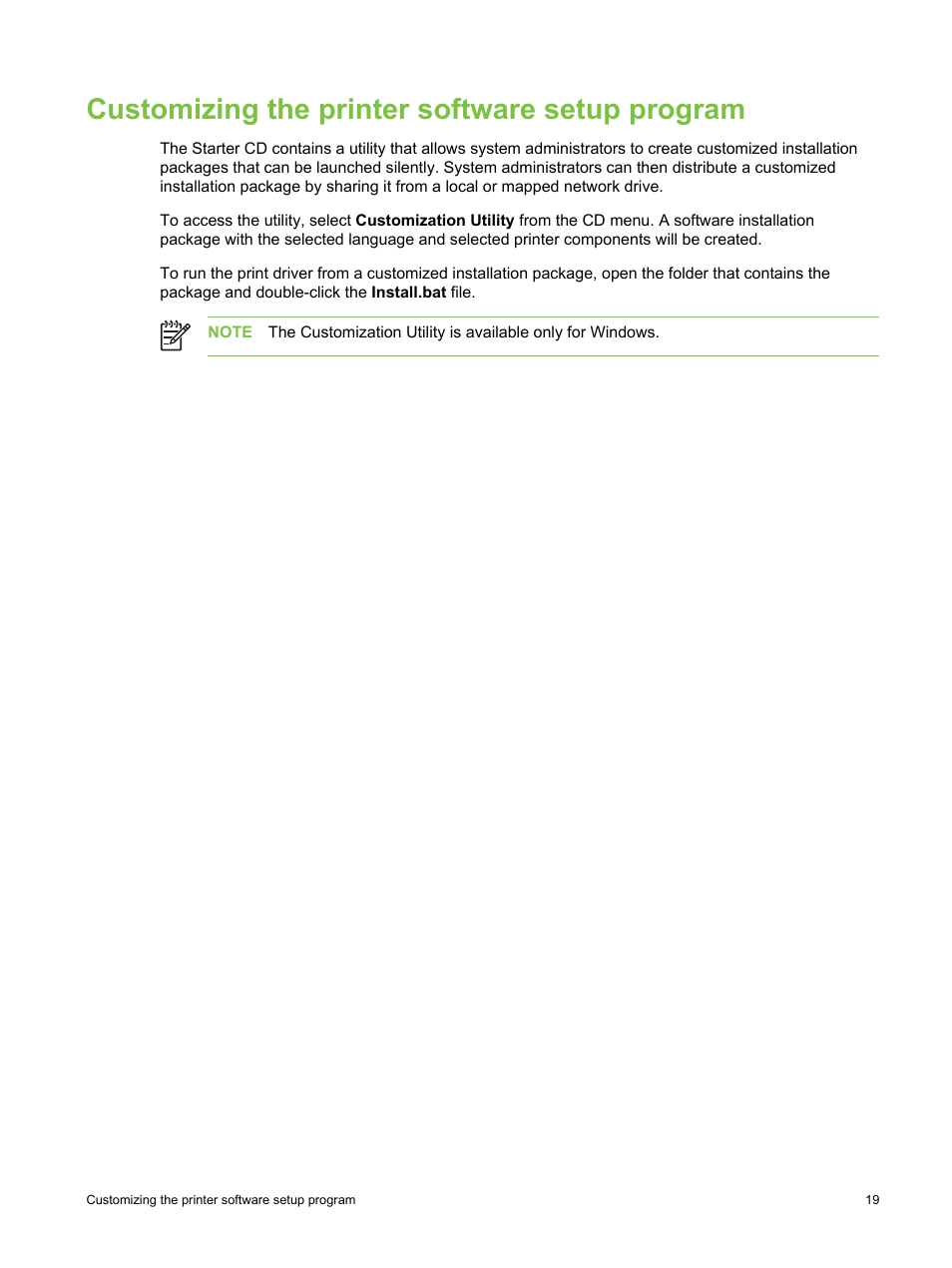 Customizing the printer software setup program | HP Deskjet 9800 Printer series User Manual | Page 29 / 172