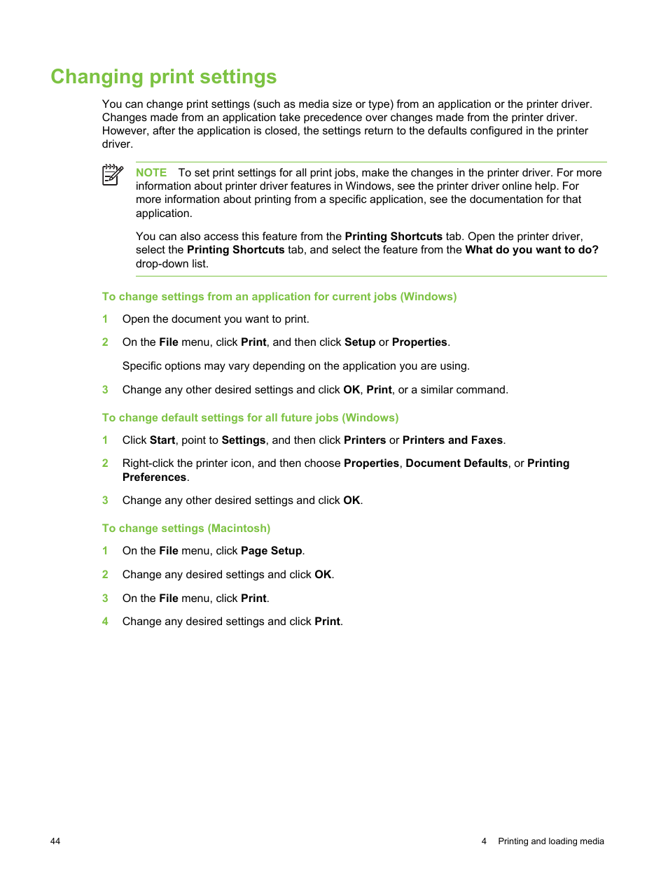 Changing print settings | HP Deskjet 9800 Printer series User Manual | Page 54 / 172