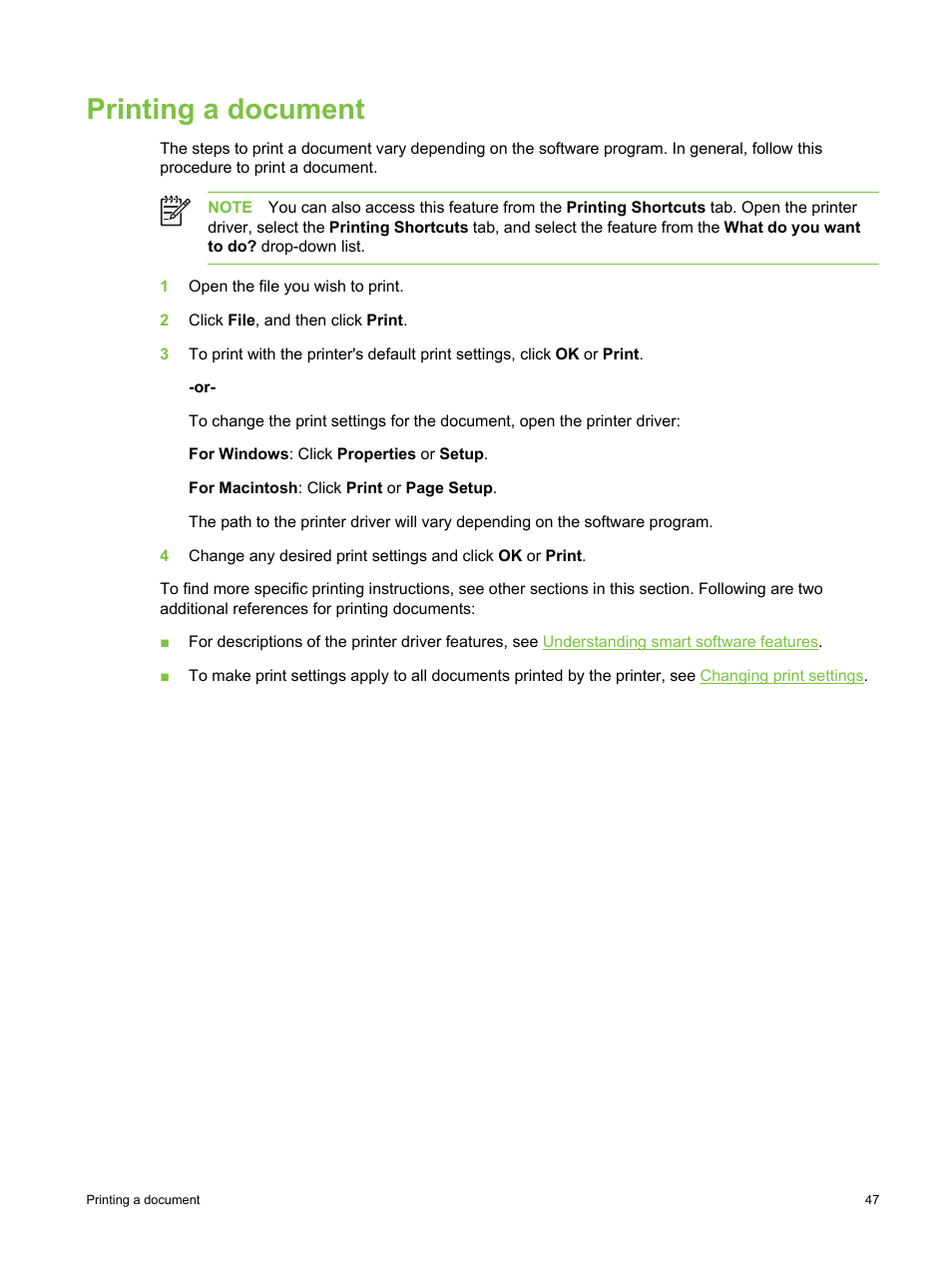 Printing a document | HP Deskjet 9800 Printer series User Manual | Page 57 / 172