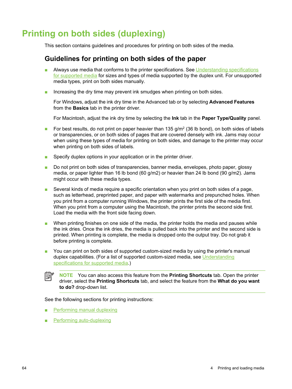 Printing on both sides (duplexing), Guidelines for printing on both sides of the paper, And catalogs. see | HP Deskjet 9800 Printer series User Manual | Page 74 / 172