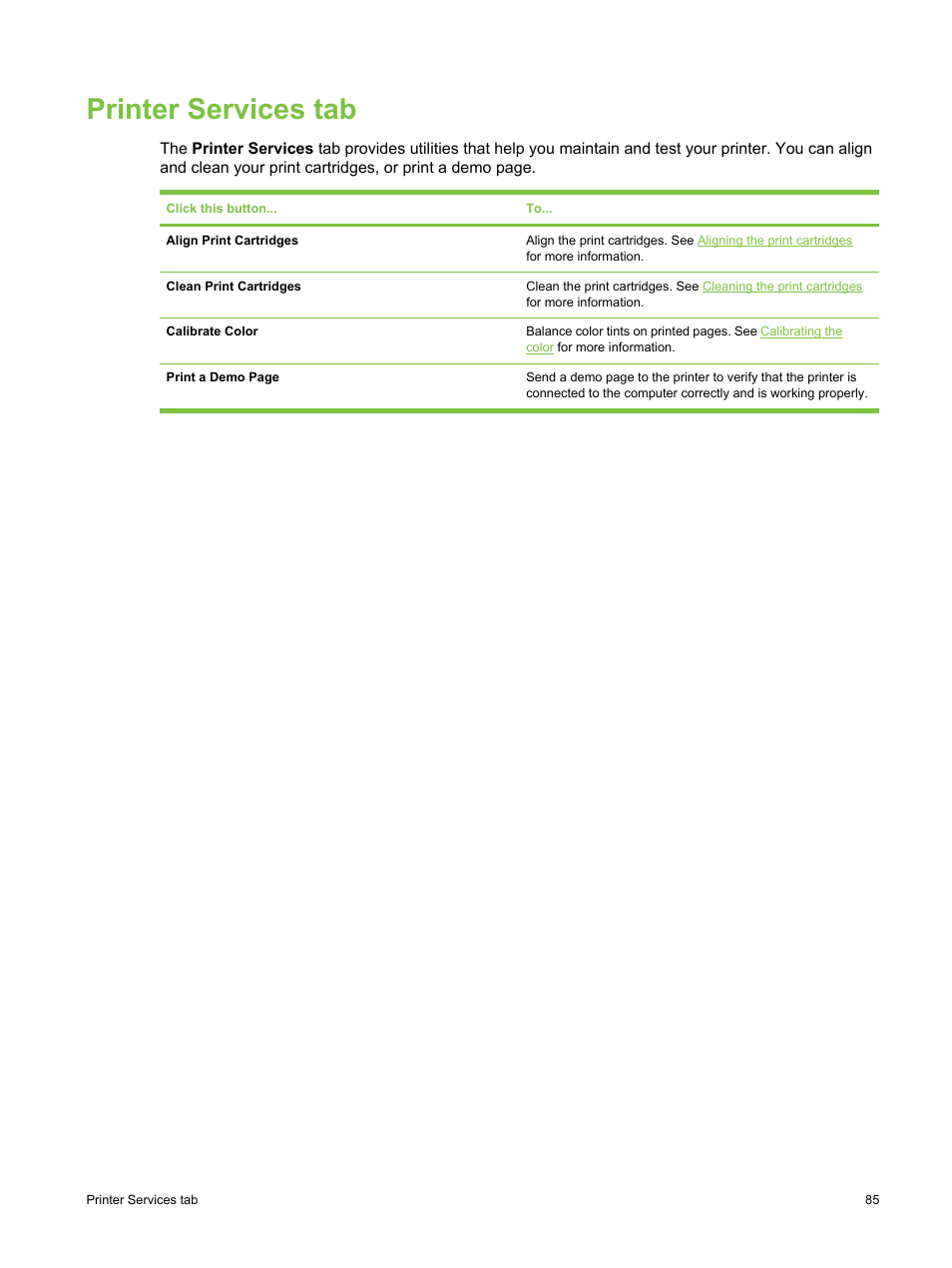 Printer services tab | HP Deskjet 9800 Printer series User Manual | Page 95 / 172