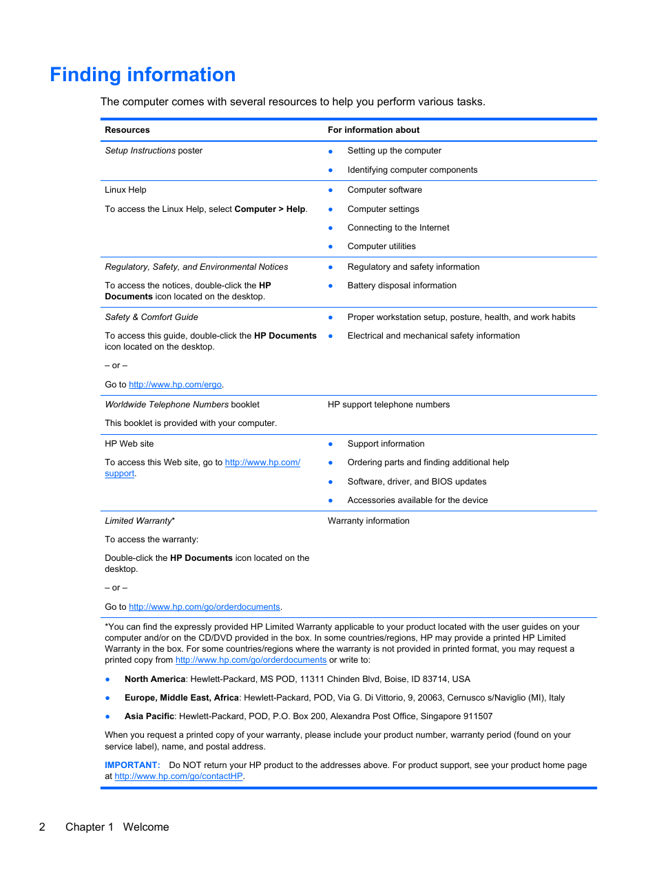 Finding information, 2chapter 1 welcome | HP ProBook 445 G1 Notebook PC User Manual | Page 12 / 98