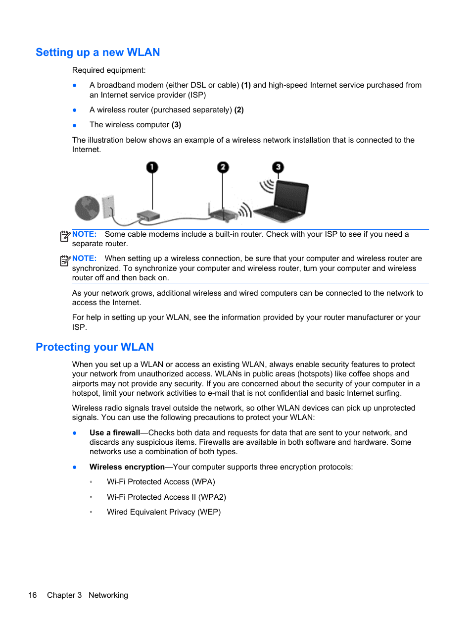 Setting up a new wlan, Protecting your wlan, Setting up a new wlan protecting your wlan | HP ProBook 445 G1 Notebook PC User Manual | Page 26 / 98