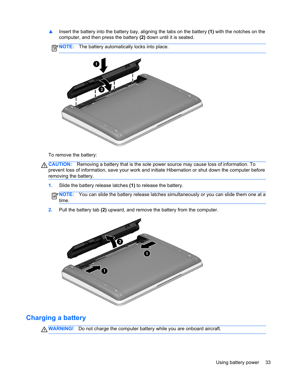 Charging a battery | HP ProBook 445 G1 Notebook PC User Manual | Page 43 / 98