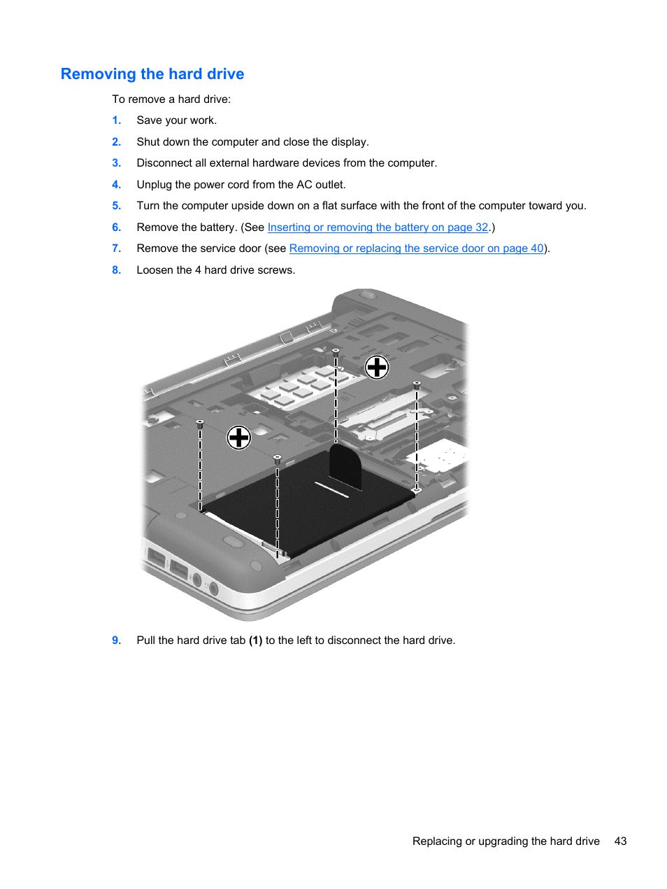 Removing the hard drive | HP ProBook 445 G1 Notebook PC User Manual | Page 53 / 98