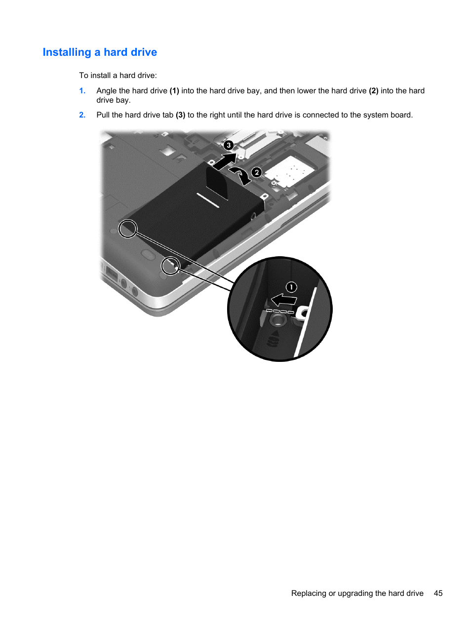 Installing a hard drive | HP ProBook 445 G1 Notebook PC User Manual | Page 55 / 98
