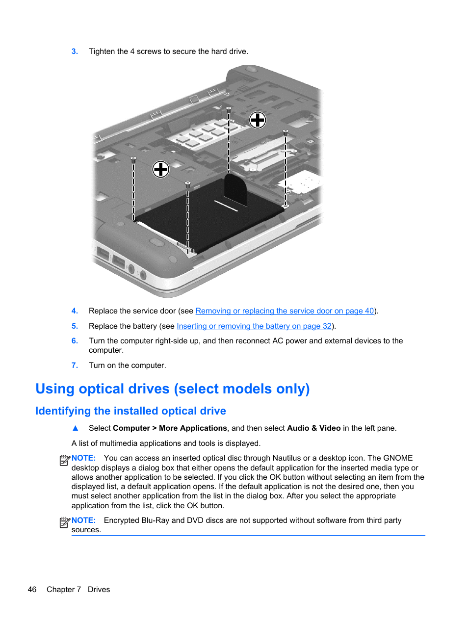 Using optical drives (select models only), Identifying the installed optical drive | HP ProBook 445 G1 Notebook PC User Manual | Page 56 / 98