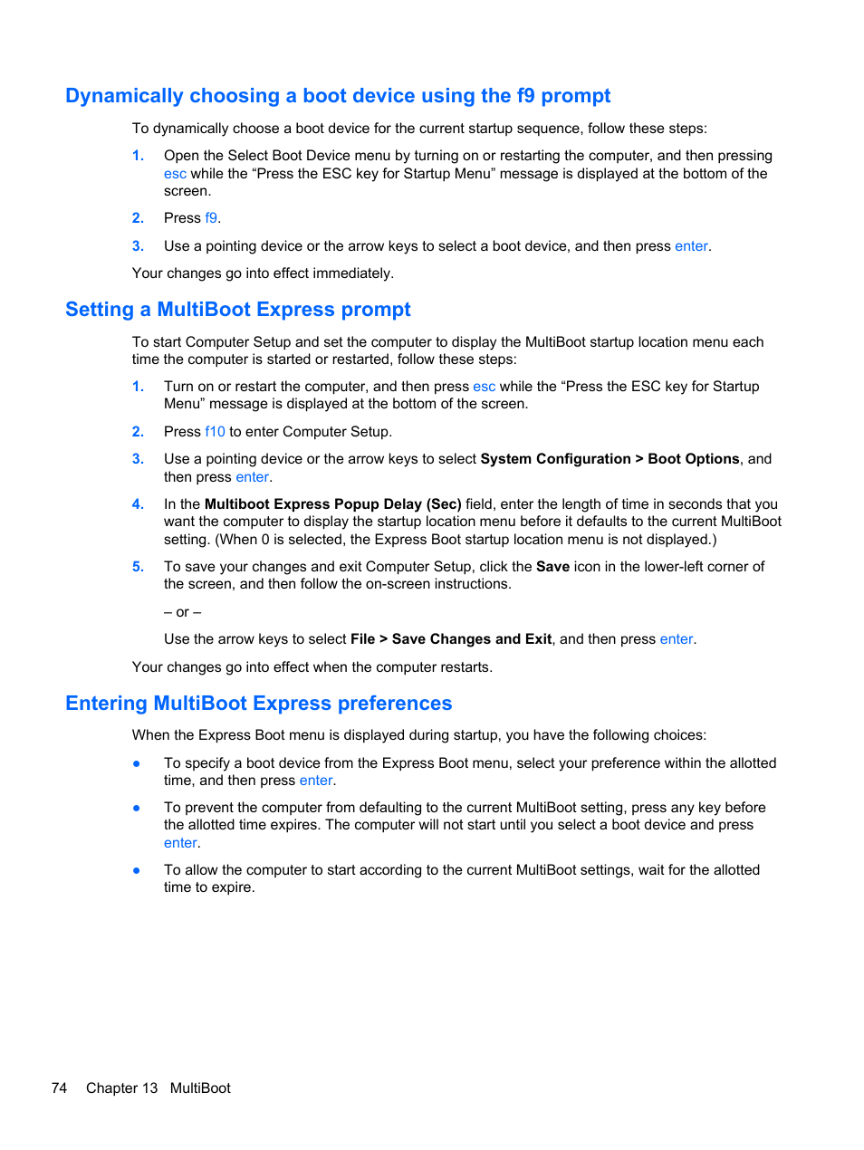 Setting a multiboot express prompt, Entering multiboot express preferences | HP ProBook 445 G1 Notebook PC User Manual | Page 84 / 98