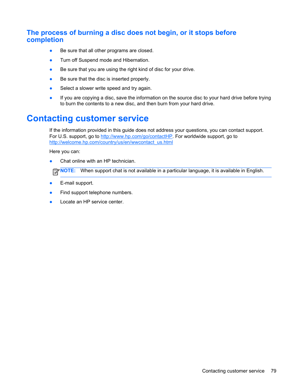 Contacting customer service | HP ProBook 445 G1 Notebook PC User Manual | Page 89 / 98