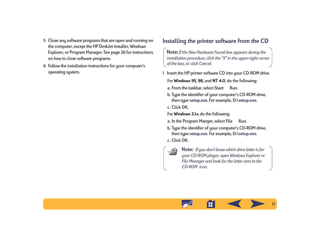 Installing the printer software from the cd | HP Deskjet 842c Printer User Manual | Page 11 / 74