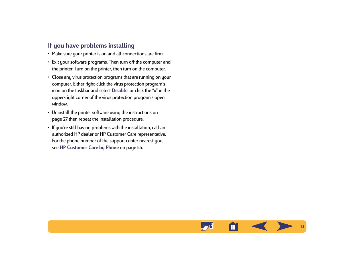 If you have problems installing | HP Deskjet 842c Printer User Manual | Page 13 / 74