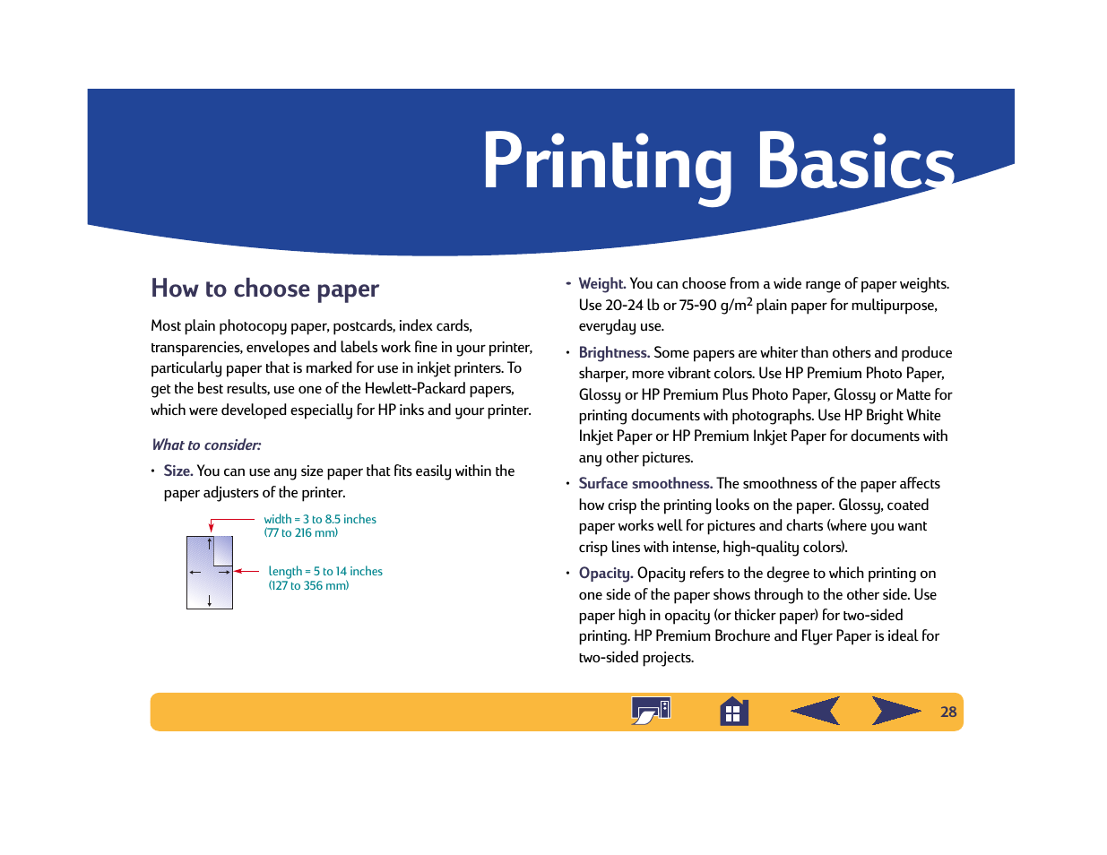 Printing basics, How to choose paper | HP Deskjet 842c Printer User Manual | Page 28 / 74