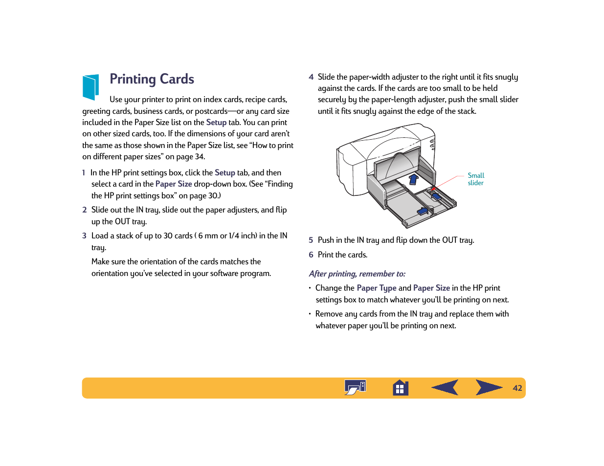 Printing cards | HP Deskjet 842c Printer User Manual | Page 42 / 74