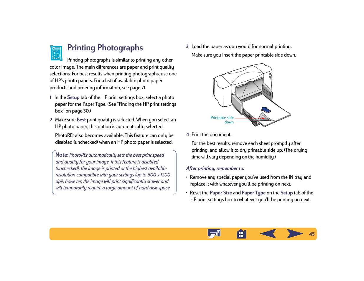 Printing photographs | HP Deskjet 842c Printer User Manual | Page 45 / 74