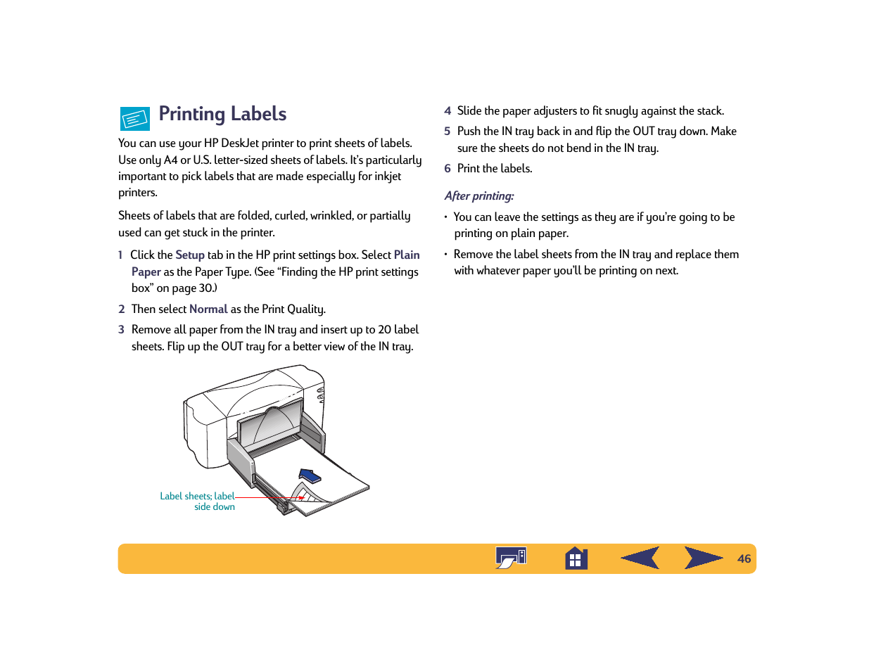 Printing labels | HP Deskjet 842c Printer User Manual | Page 46 / 74