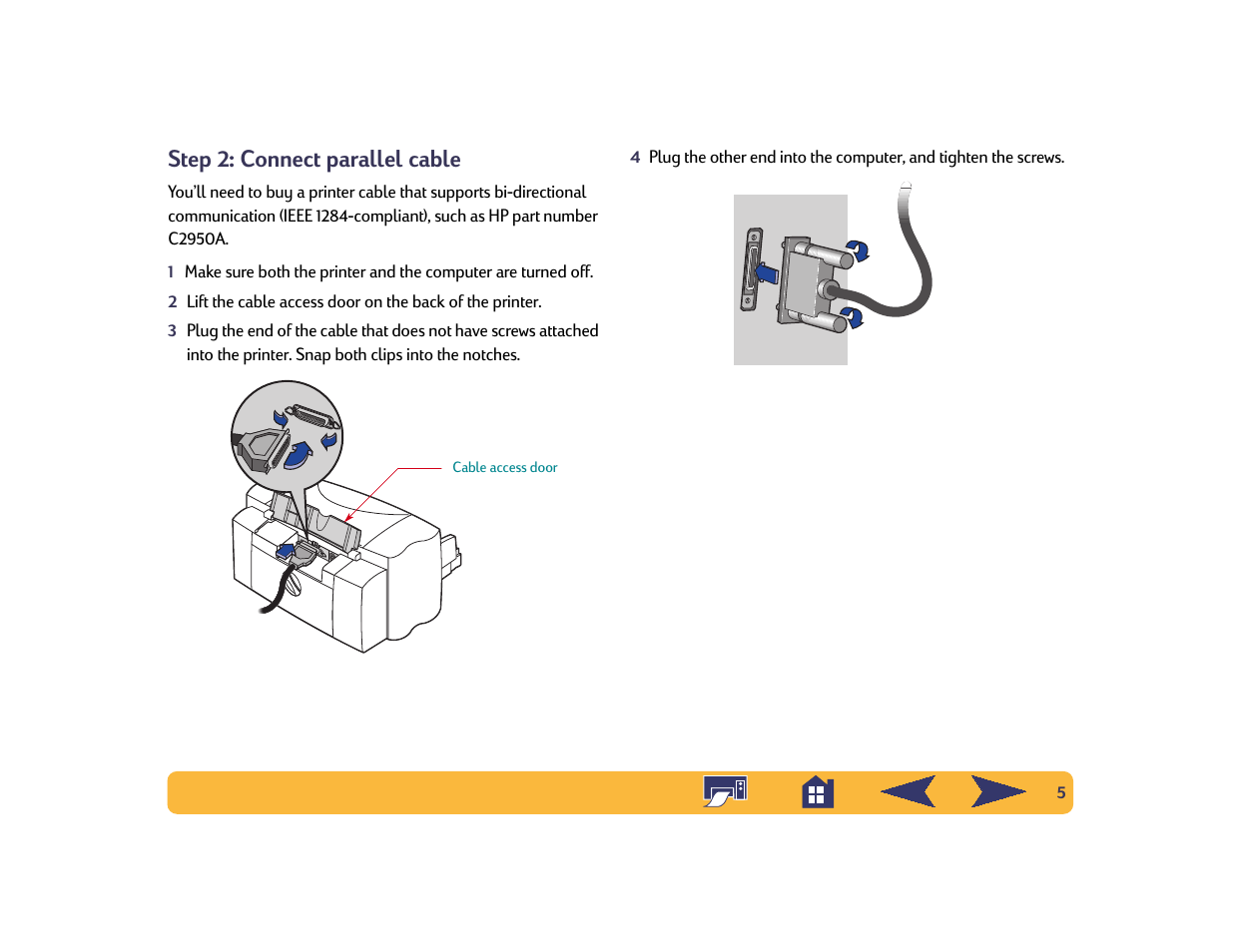 Step 2: connect parallel cable | HP Deskjet 842c Printer User Manual | Page 5 / 74