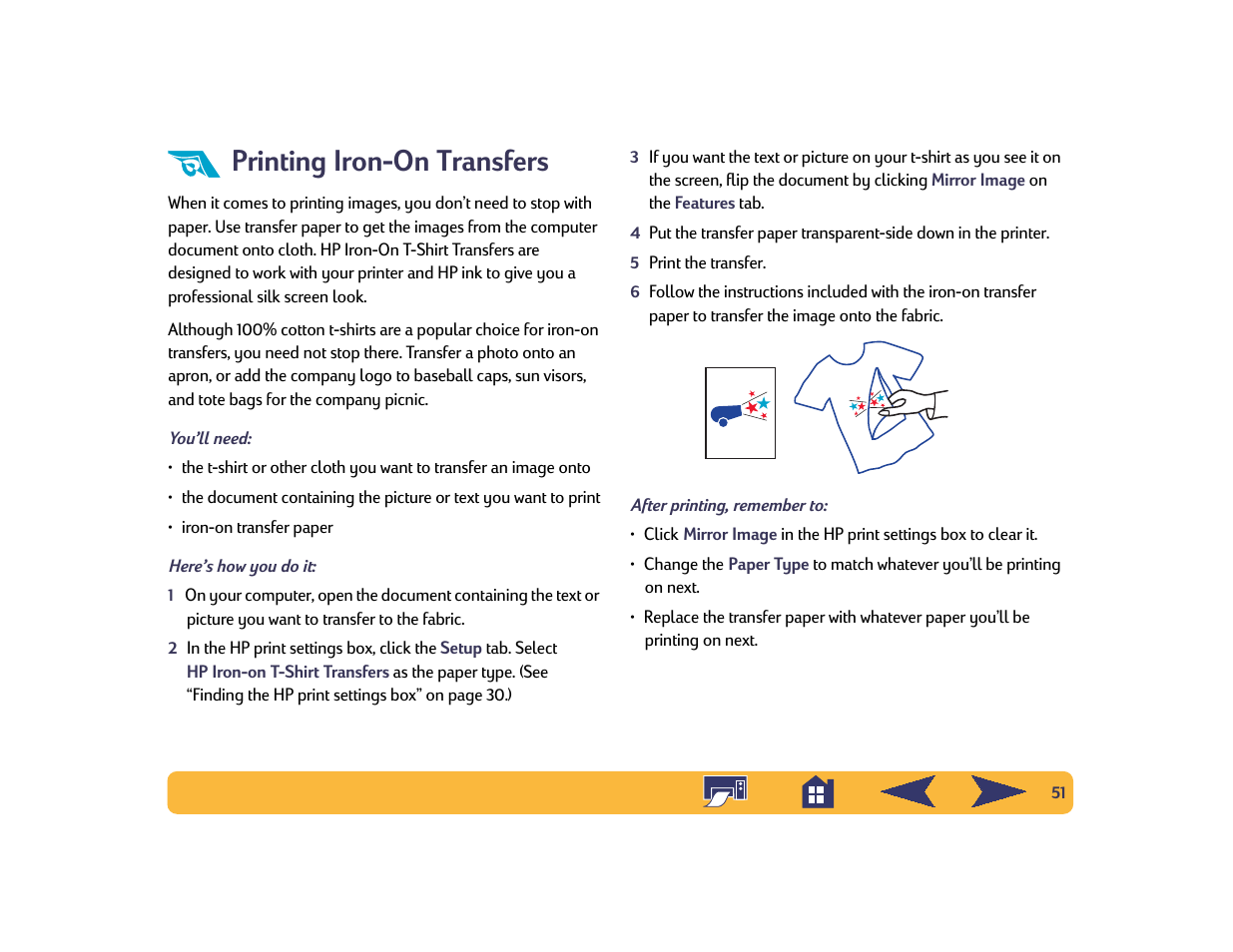 Printing iron-on transfers | HP Deskjet 842c Printer User Manual | Page 51 / 74