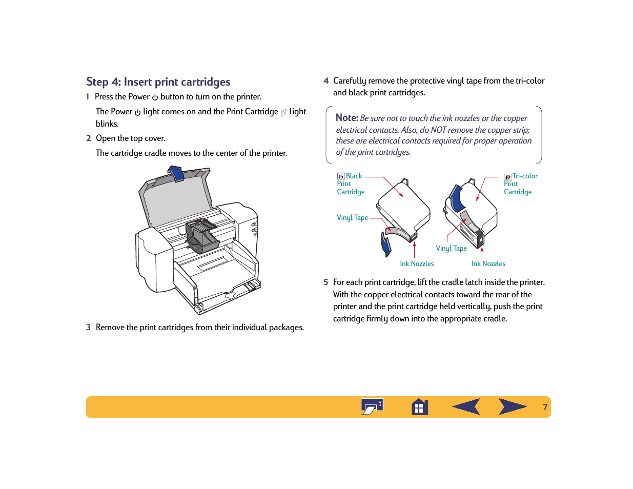 Step 4: insert print cartridges | HP Deskjet 842c Printer User Manual | Page 7 / 74