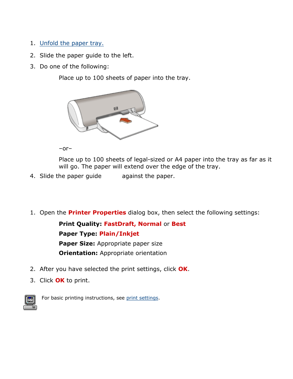 Plain paper, Printing plain paper | HP Deskjet 3420 Color Inkjet Printer User Manual | Page 25 / 79