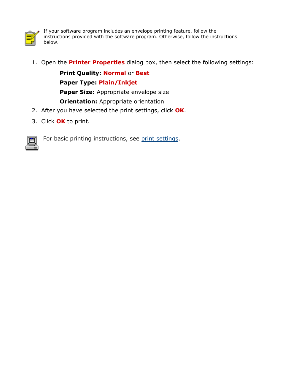 Printing envelopes | HP Deskjet 3420 Color Inkjet Printer User Manual | Page 27 / 79