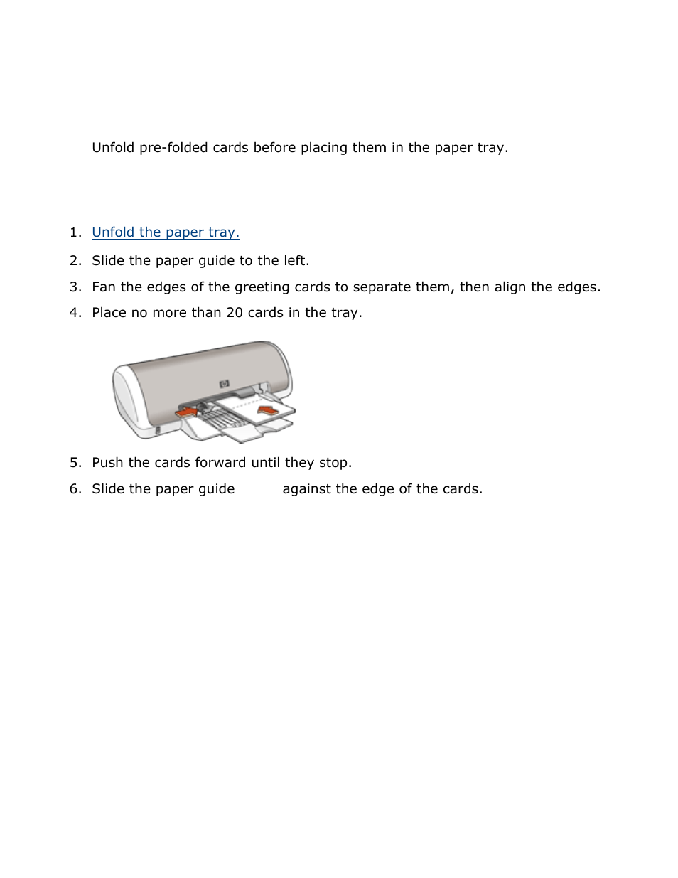 Greeting cards, Printing guidelines, Preparing to print | HP Deskjet 3420 Color Inkjet Printer User Manual | Page 38 / 79