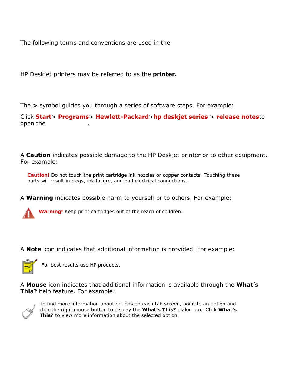 Terms and conventions | HP Deskjet 3420 Color Inkjet Printer User Manual | Page 5 / 79