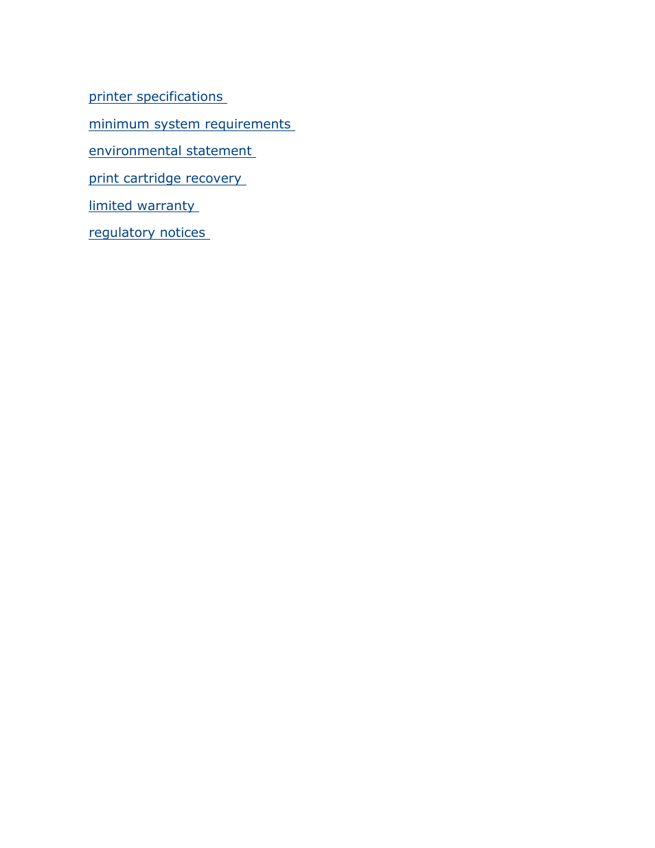 Specifications, Printer specifications, Minimum system requirements | Environmental statement, Print cartridge recovery, Limited warranty, Regulatory notices | HP Deskjet 3420 Color Inkjet Printer User Manual | Page 62 / 79