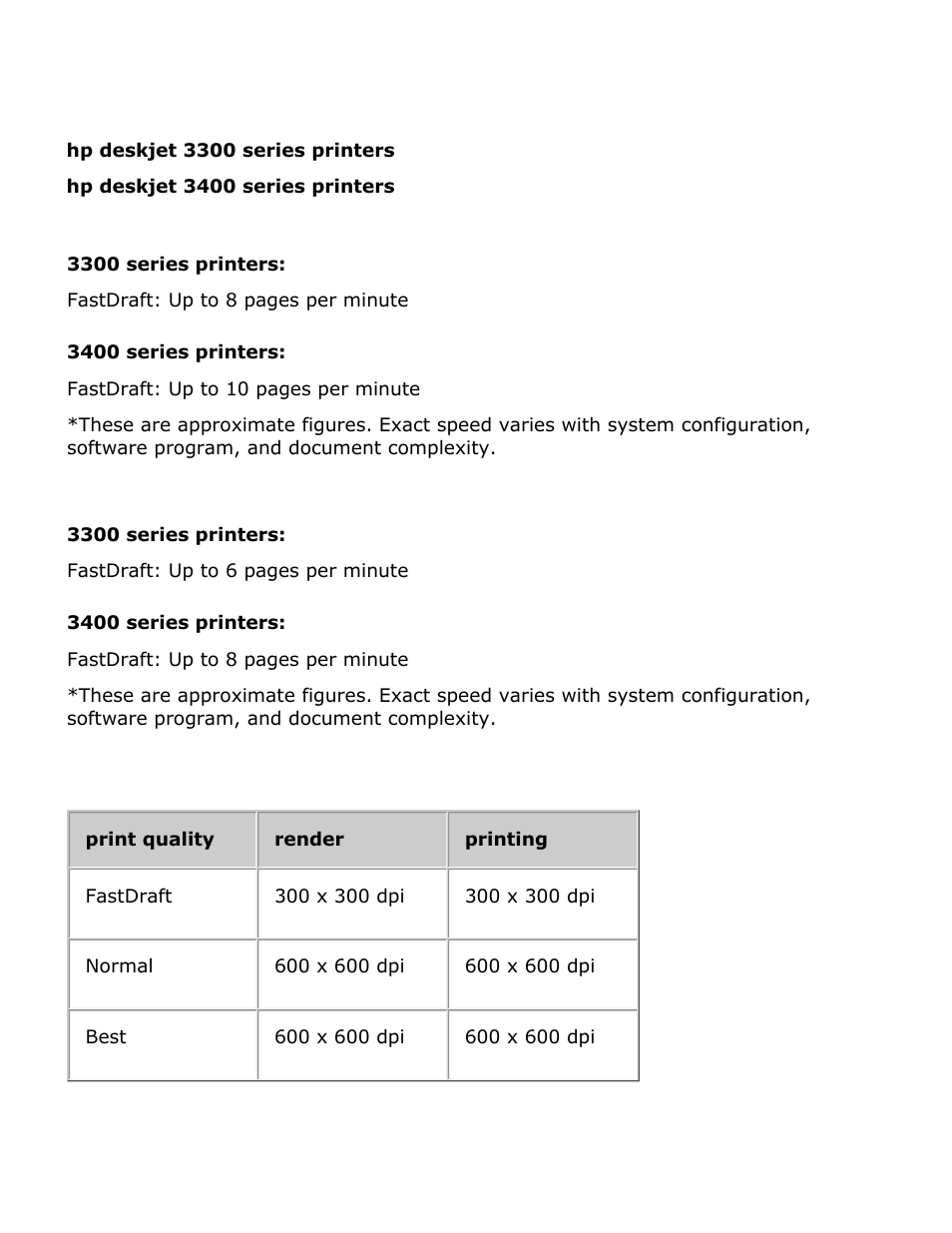 Printer specifications, Paper size, Specifications | Paper size specifications | HP Deskjet 3420 Color Inkjet Printer User Manual | Page 63 / 79