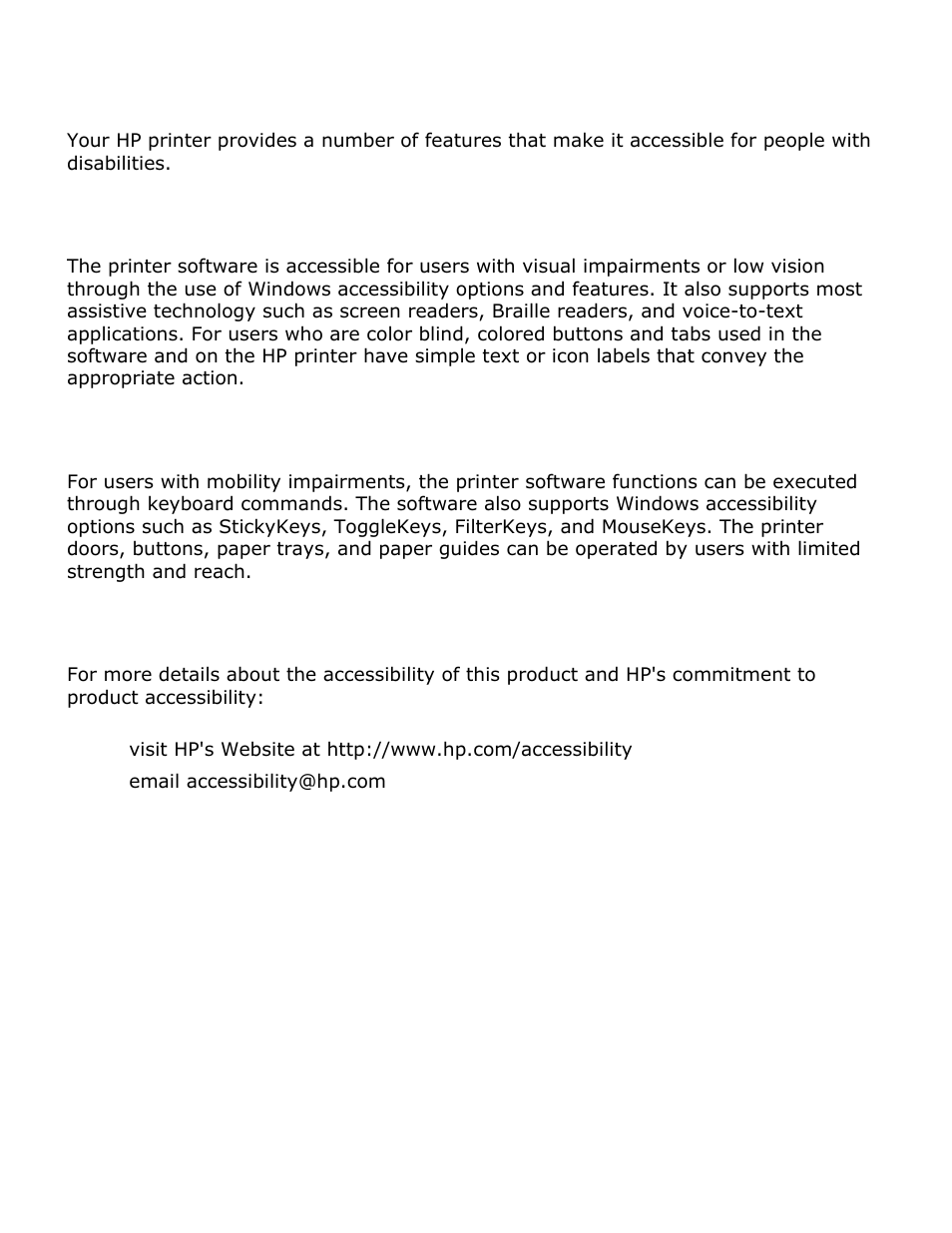 Accessibility, Visual, Mobility | Support | HP Deskjet 3420 Color Inkjet Printer User Manual | Page 7 / 79