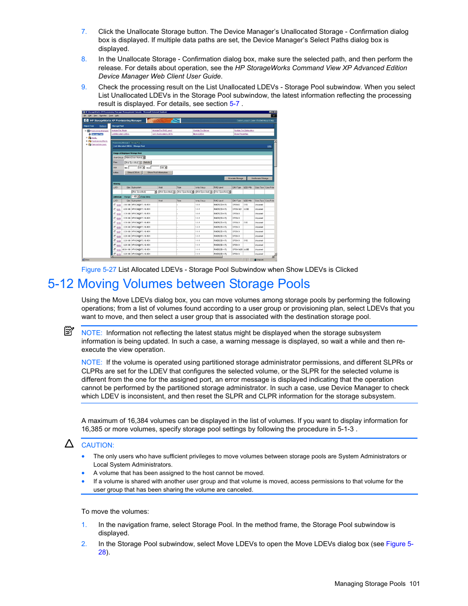 12 moving volumes between storage pools, Dure, see, D (see | Figure 5-27 | HP StorageWorks XP48 Disk Array User Manual | Page 101 / 203