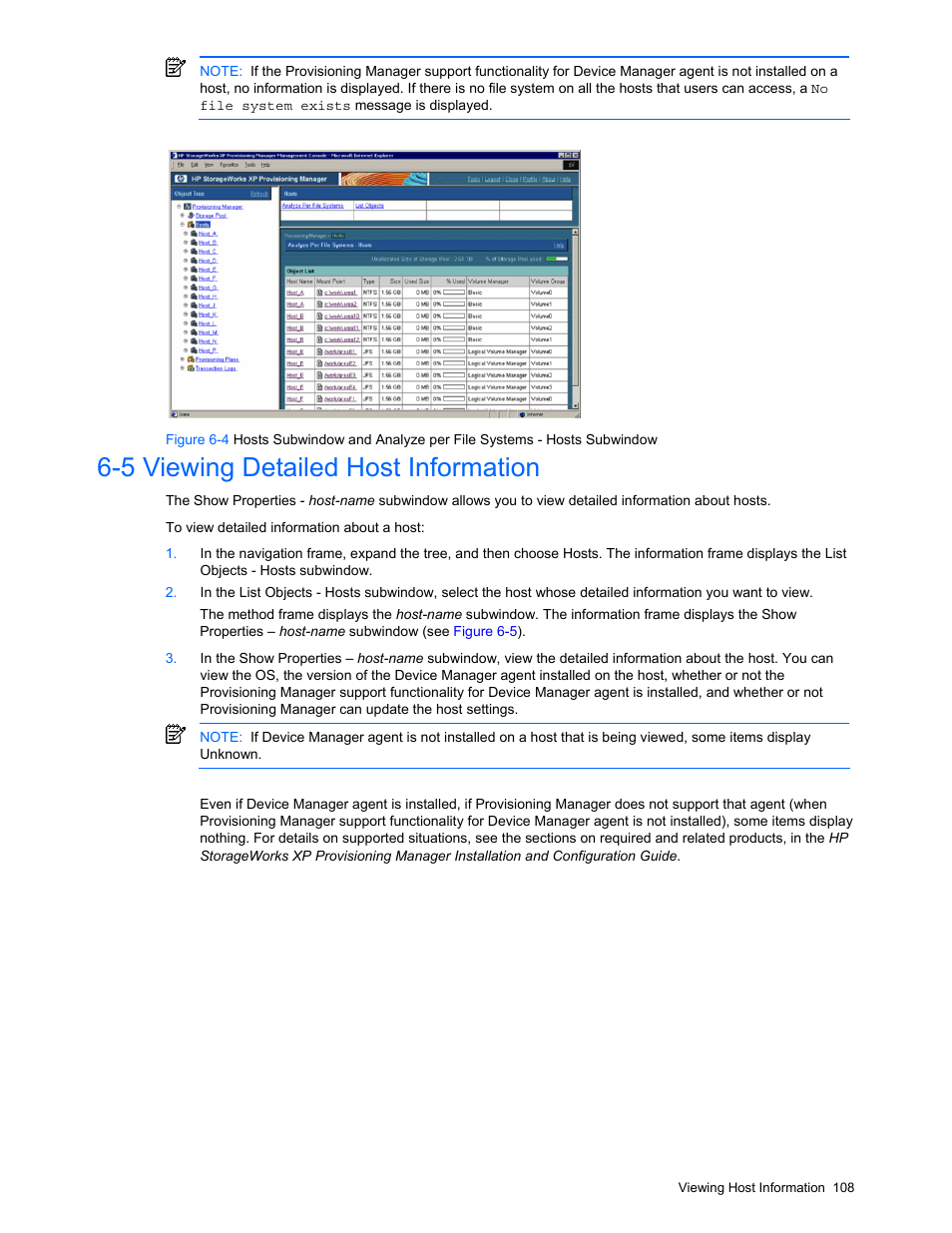 5 viewing detailed host information, Viewing a list of accessible hosts, Figure 6-4 | HP StorageWorks XP48 Disk Array User Manual | Page 108 / 203