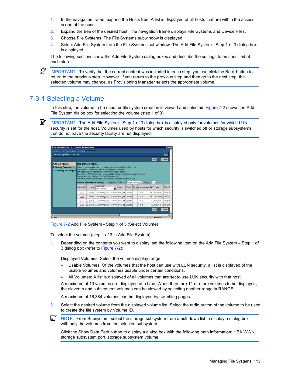 3-1 selecting a volume | HP StorageWorks XP48 Disk Array User Manual | Page 113 / 203