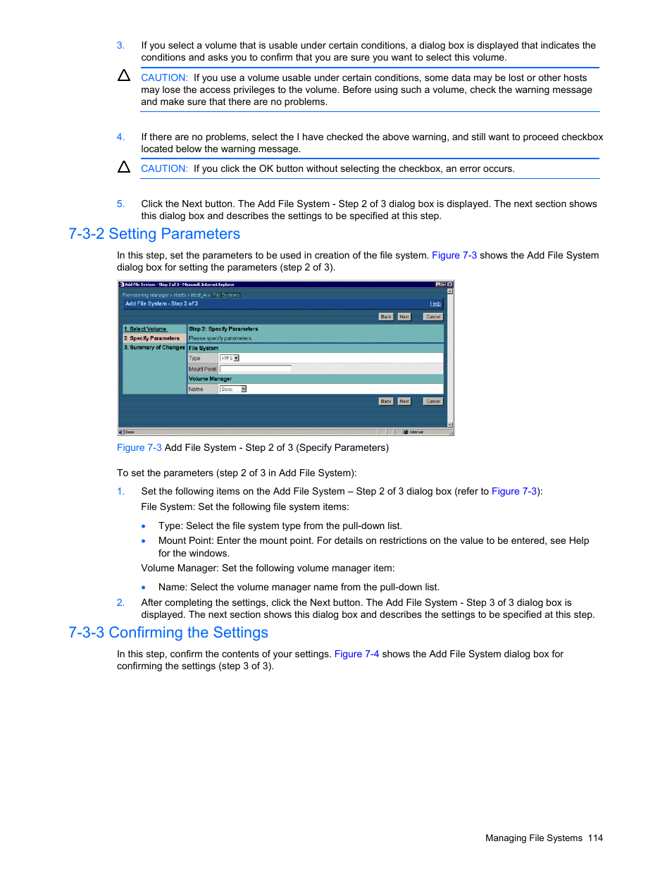 3-2 setting parameters, 3-3 confirming the settings, Selecting a volume | See section | HP StorageWorks XP48 Disk Array User Manual | Page 114 / 203