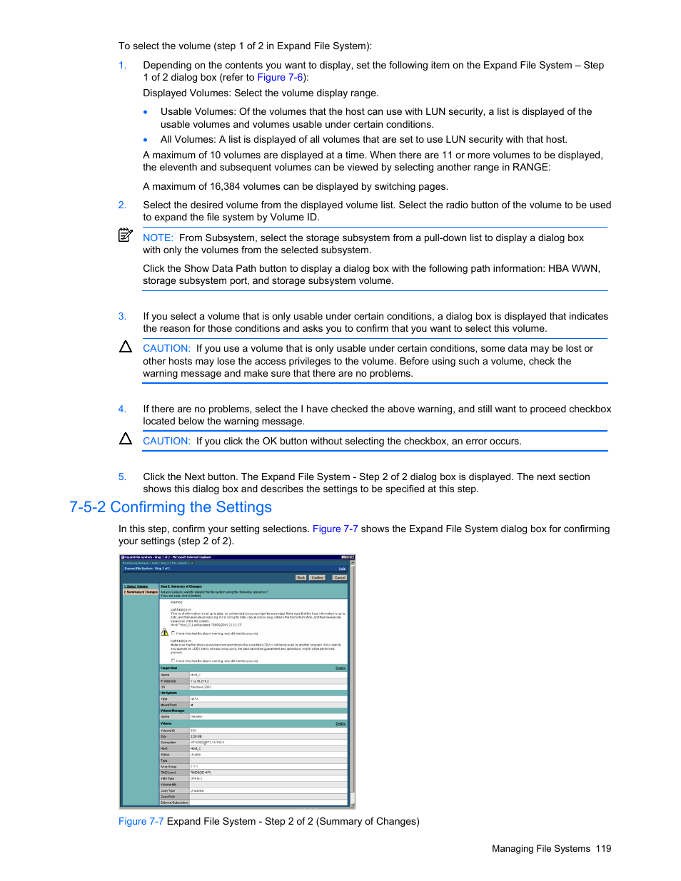 5-2 confirming the settings, Selecting a volume | HP StorageWorks XP48 Disk Array User Manual | Page 119 / 203