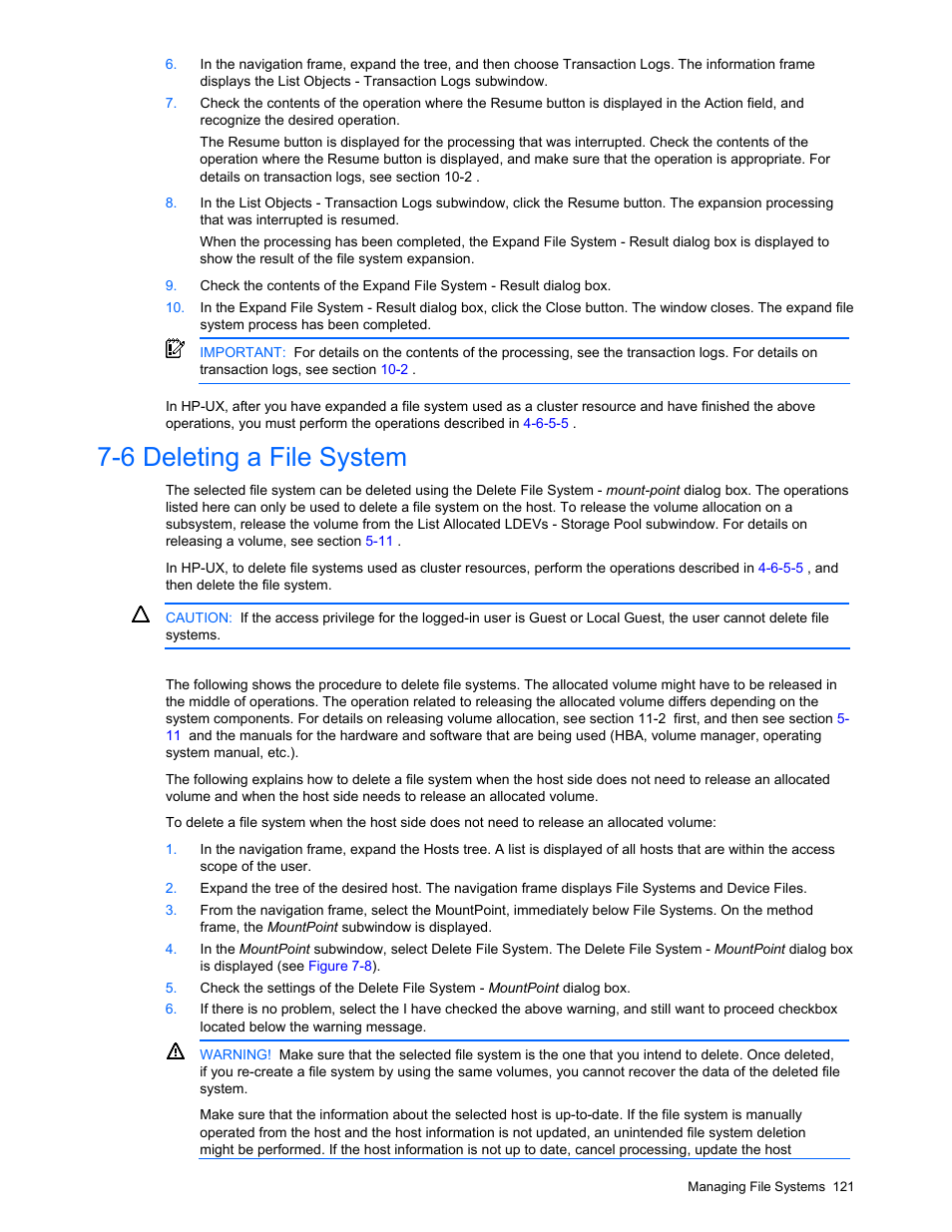 6 deleting a file system | HP StorageWorks XP48 Disk Array User Manual | Page 121 / 203