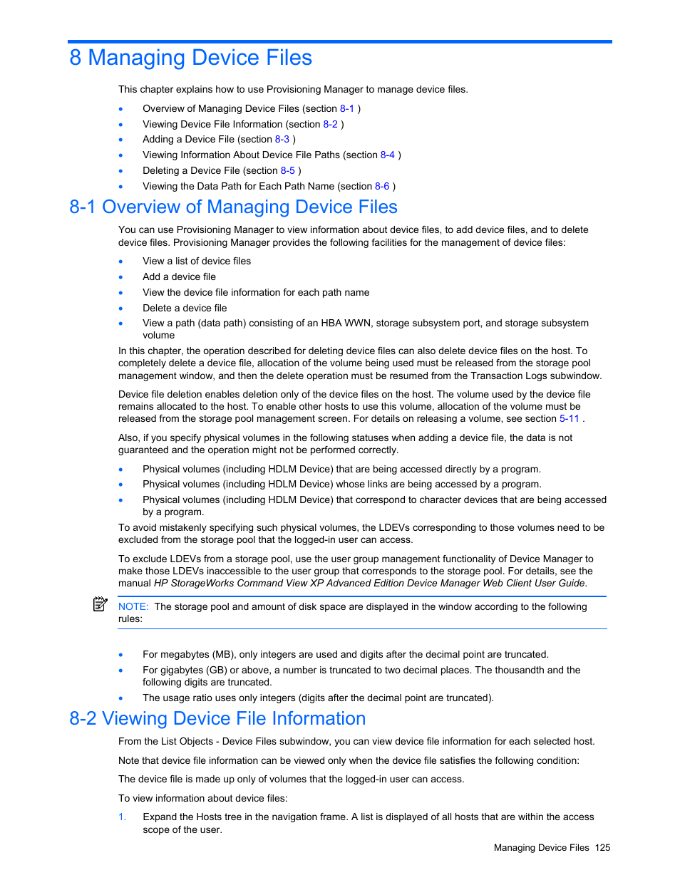 8 managing device files, 1 overview of managing device files, 2 viewing device file information | Viewing the data path for a mount point, Figure 7-9 show data path dialog box (file system) | HP StorageWorks XP48 Disk Array User Manual | Page 125 / 203